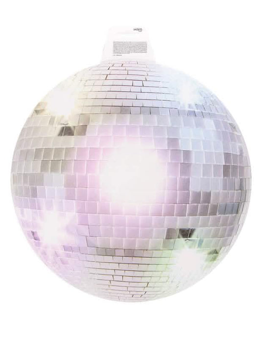 Vue de face de la décoration murale boule disco argentée