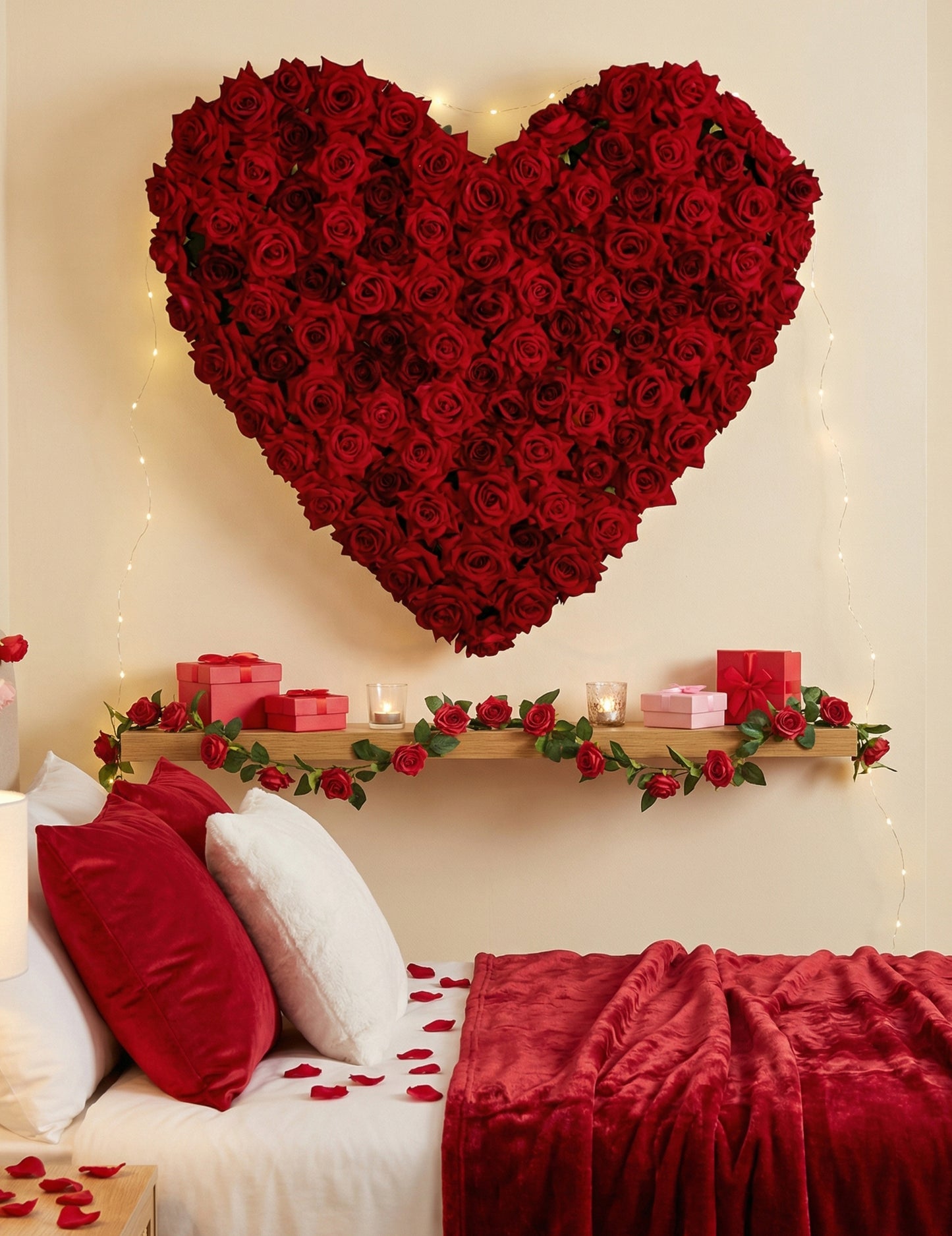 Stenska dekoracija v obliki srca z rdečo vrtnico 70 cm 63-kratna cm