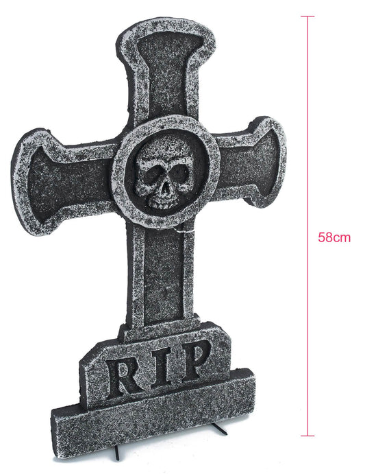 Dimensions de la décoration pierre tombale croix avec tête de mort pour Halloween