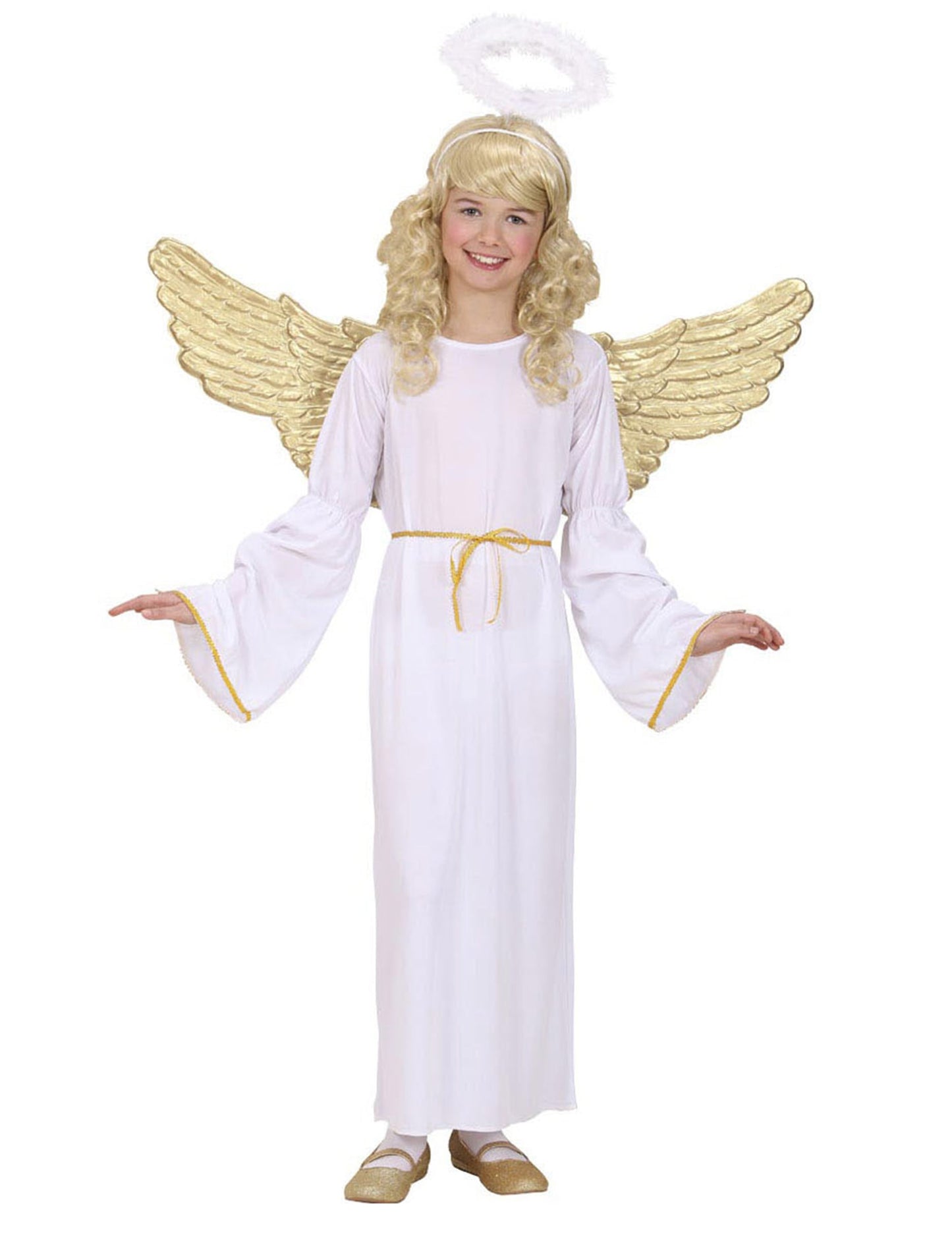 Déguisement ange doré pour enfant blanc et or avec ailes et auréole