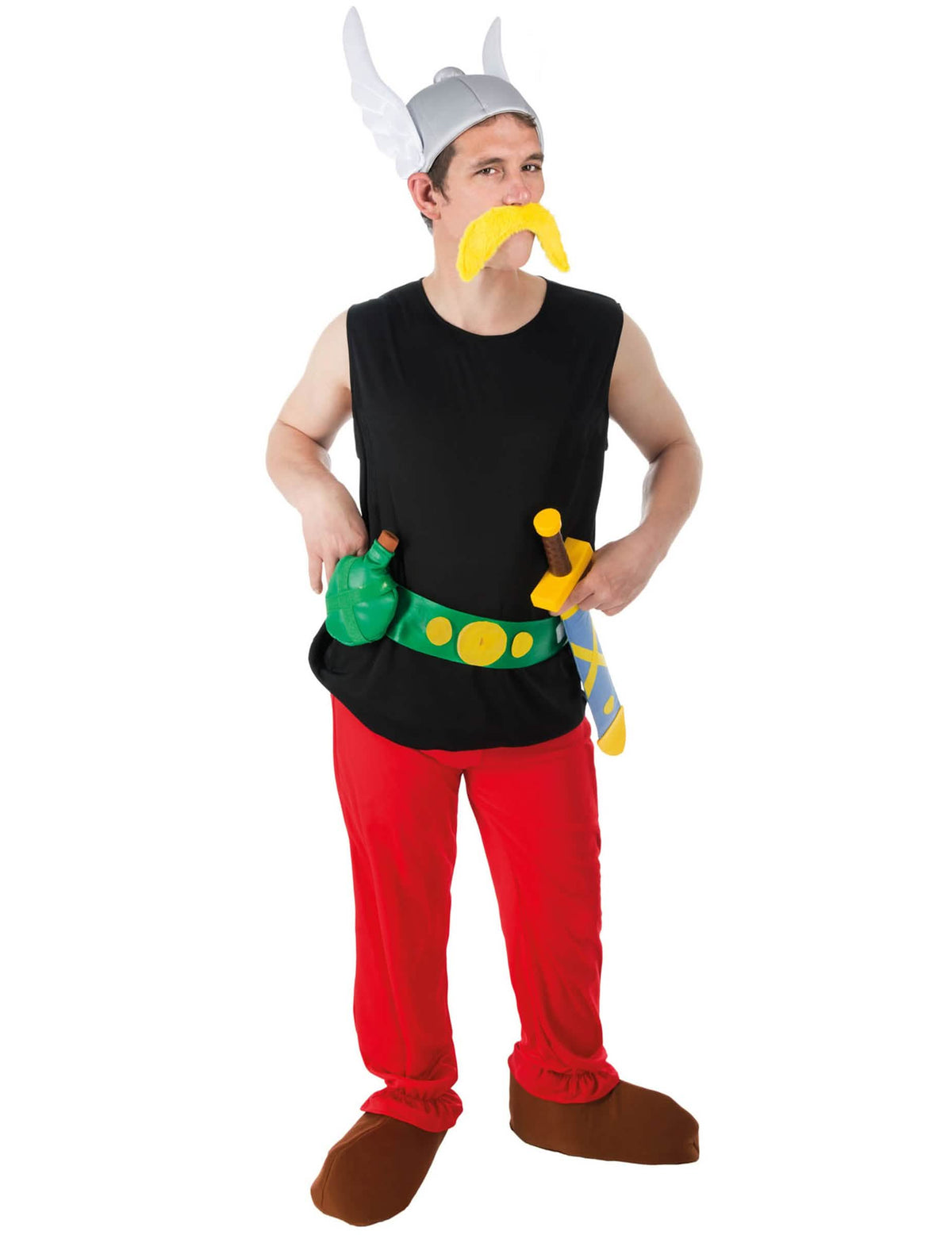 Kostum Asterix za odrasli črna in rdeča s krilato čelado in rumena brki