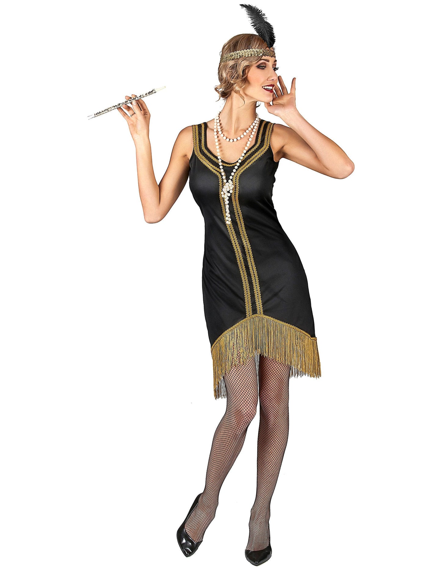 Kostum za odrasle gangsterje: bel in črno-zlat charleston