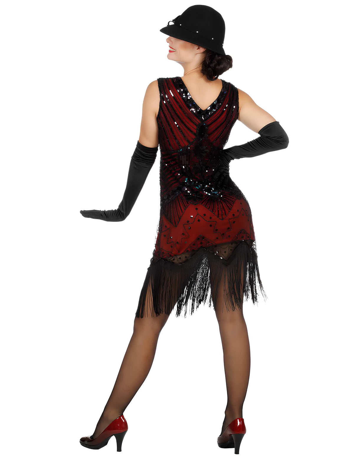 Vue de dos du déguisement Charleston pour femme rouge à sequins luxe
