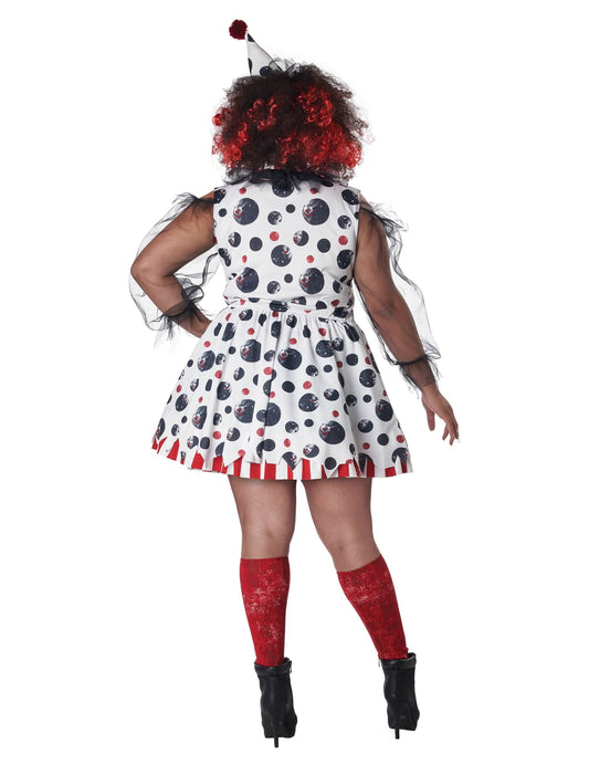 Vue de dos du déguisement clown psycho robe pour femme