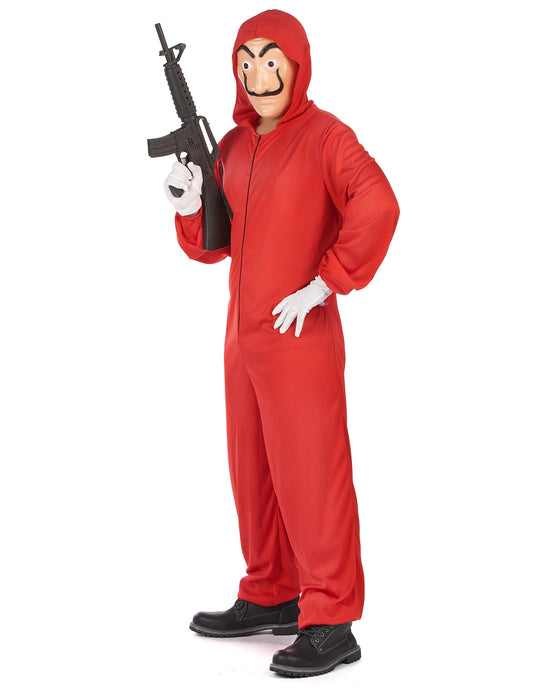Vue de profil avec fusil factice du déguisement combinaison de voleur