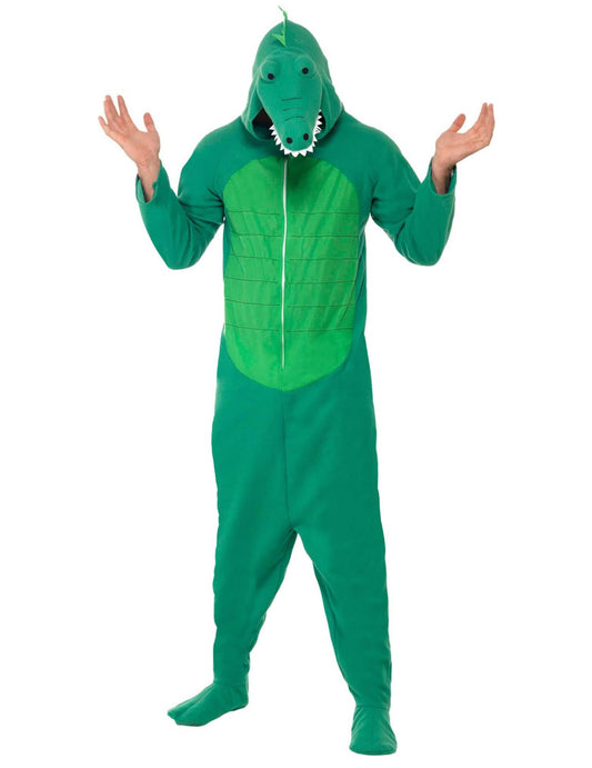 Vue de face du déguisement de crocodile pour adulte