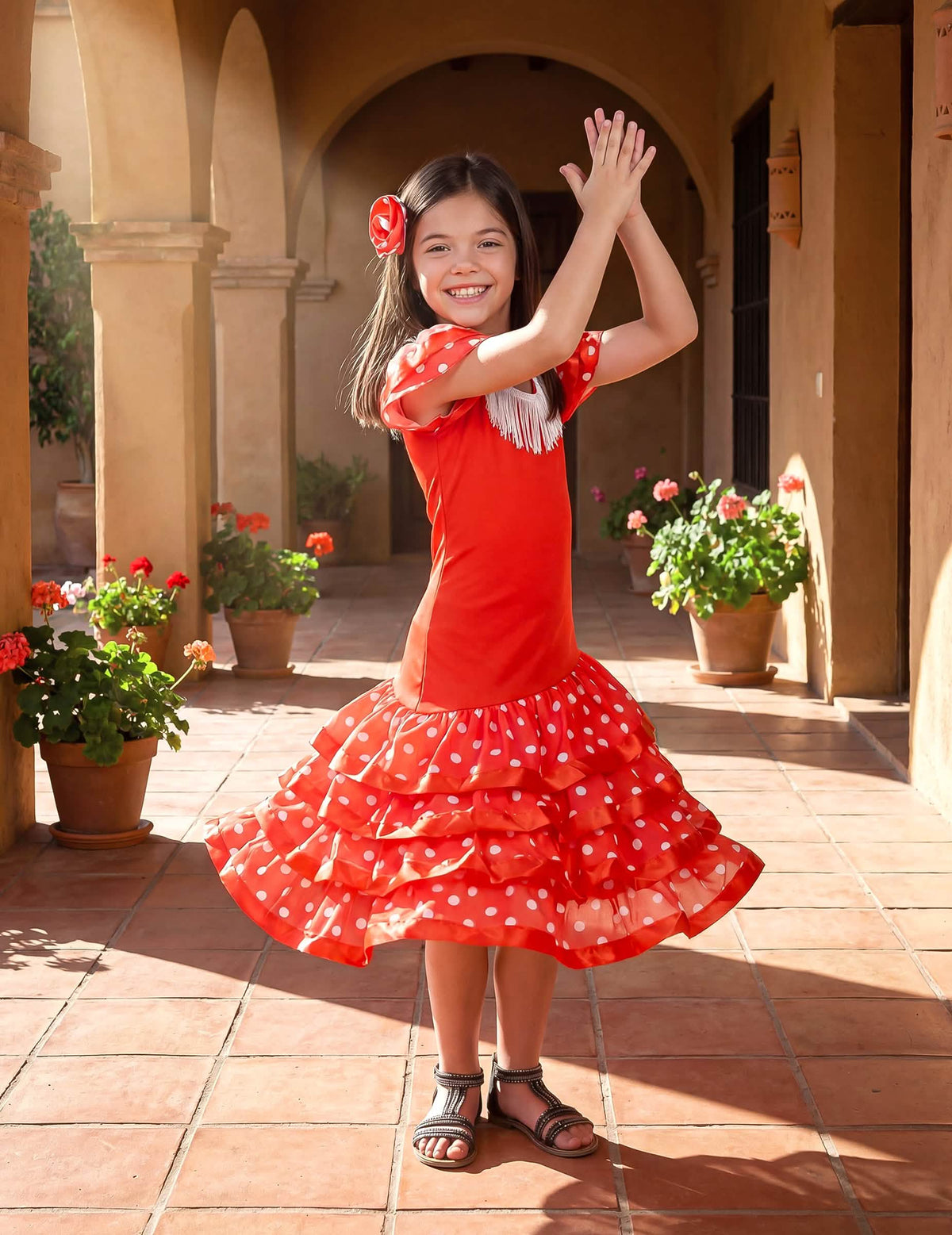 Postavitev plesa v kostumu plesalke flamenka