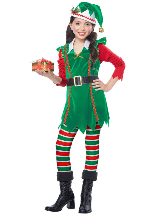 Vue de face du déguisement elfe de Noël luxe