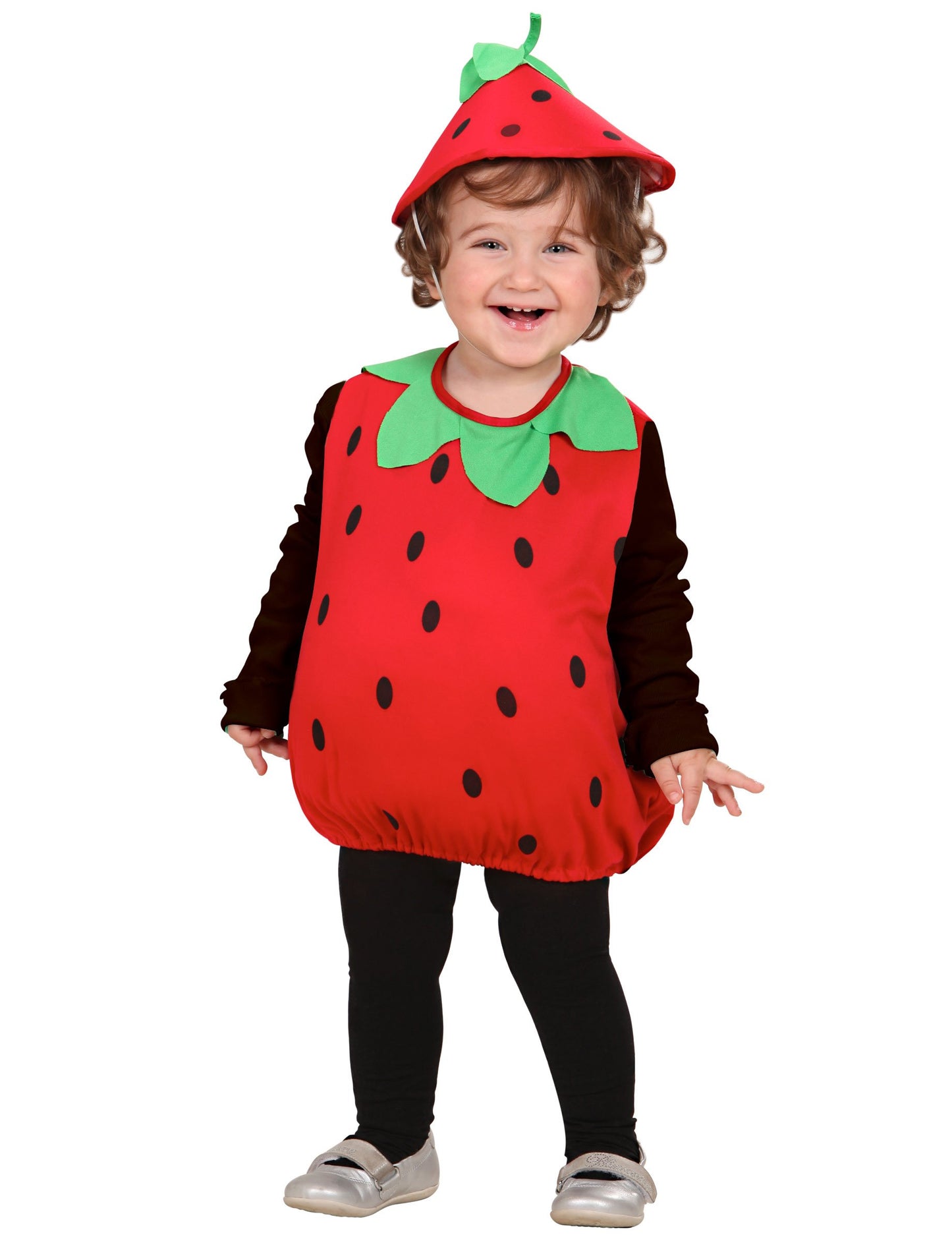 Kostum jagode za dekleta rdeče in zelene barve s klobukom