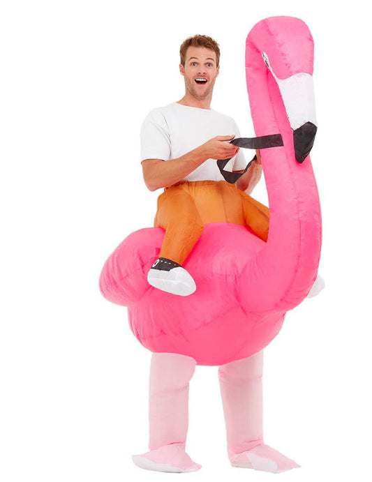 Vue de profil du déguisement de flamant rose pour adulte