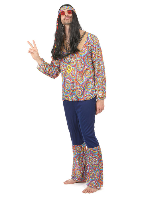 Vue de profil du déguisement hippie motif psychédélique