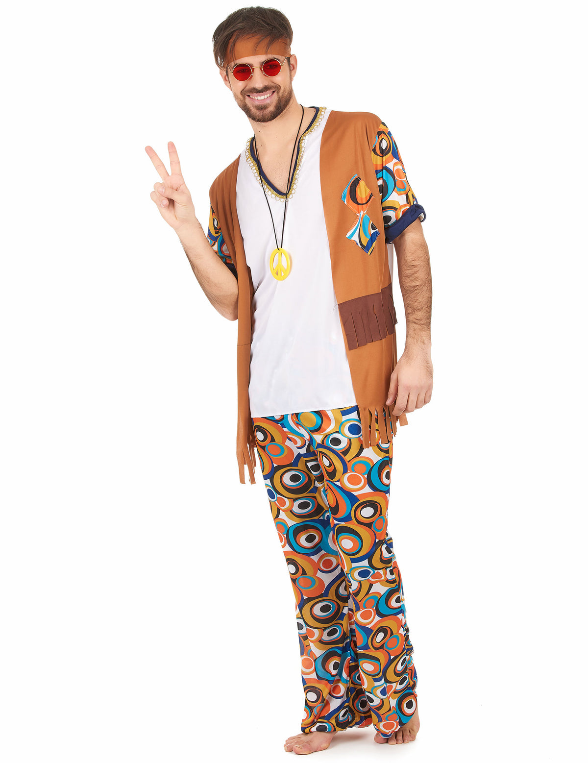 Vue d'ensemble du déguisement hippie motifs ronds pour homme