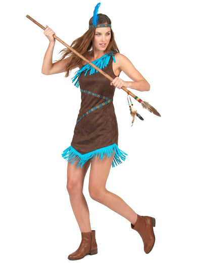 Lance indienne du déguisement d'indienne pour femme marron et bleu