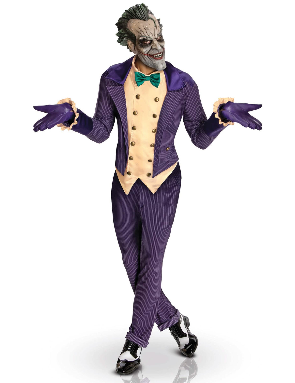Preobleka Joker™ Arkham City™ za odrasli, vijolična s črtami, z masko in rumenim brezrokavnikom