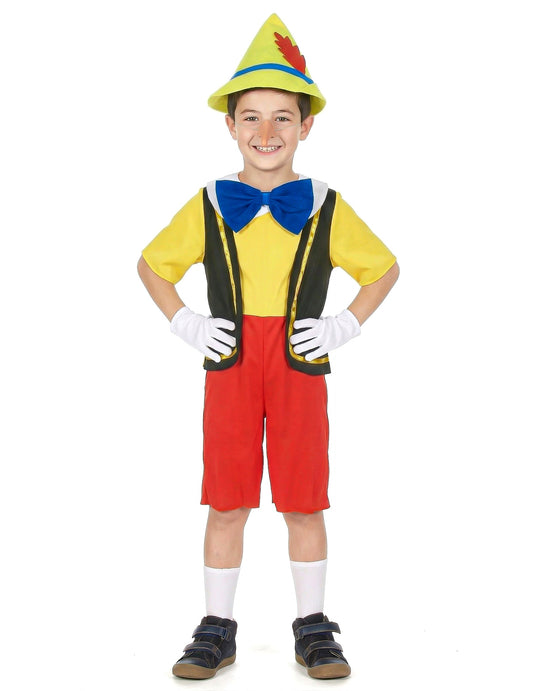 Vue de face du déguisement de marionnette petit menteur pour garçon