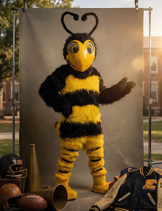 Mise en situation du déguisement mascotte abeille pour adulte