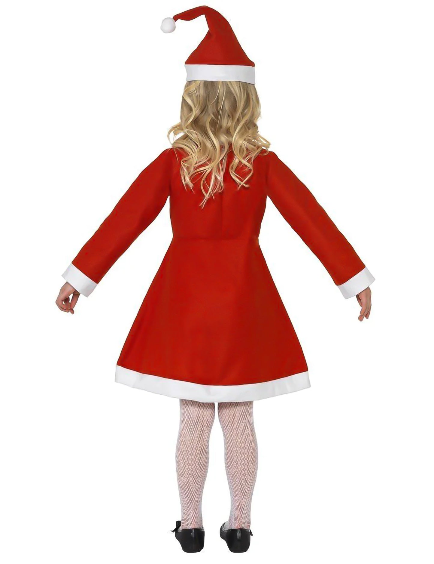 Zadnji pogled na praznično obleko Dedka Mraza z pomponi za deklico