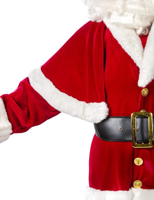 Détail de la ceinture et des boutons dorés du déguisement Père Noël avec Cape Luxe