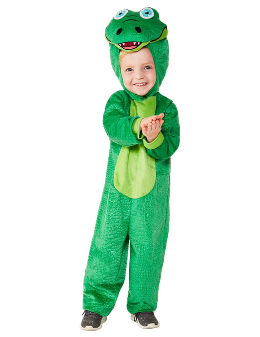 Vue de face du déguisement petit croco pour bébé