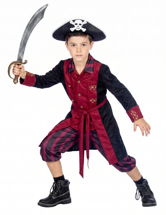 Bordo-črn piratski kostum za dečke