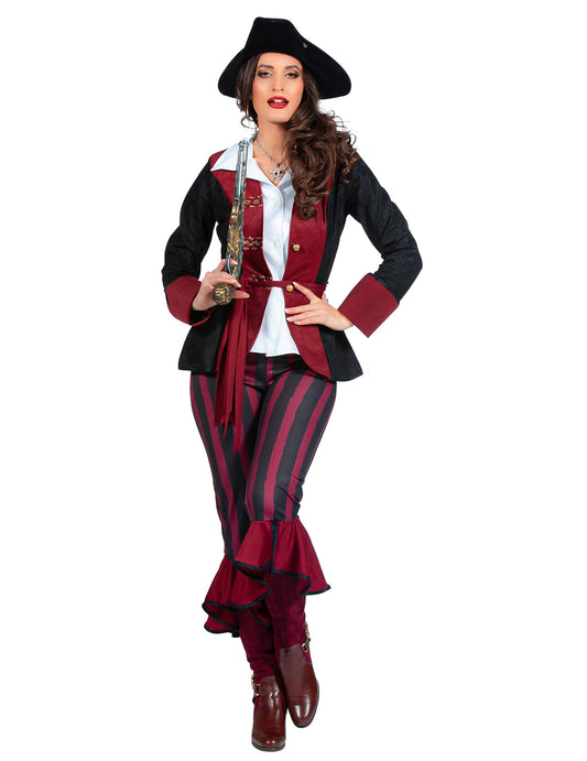 Luksuzni piratski kostum v črni in bordo barvi za ženske