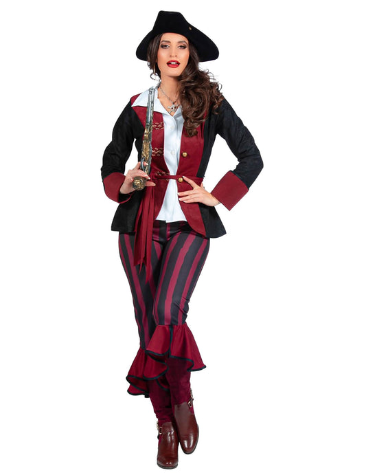 Luksuzni piratski kostum v črni in bordo barvi za ženske