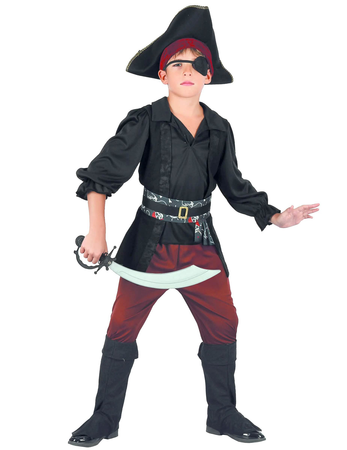 piratski kostum za dečka črna in rdeča s klobukom