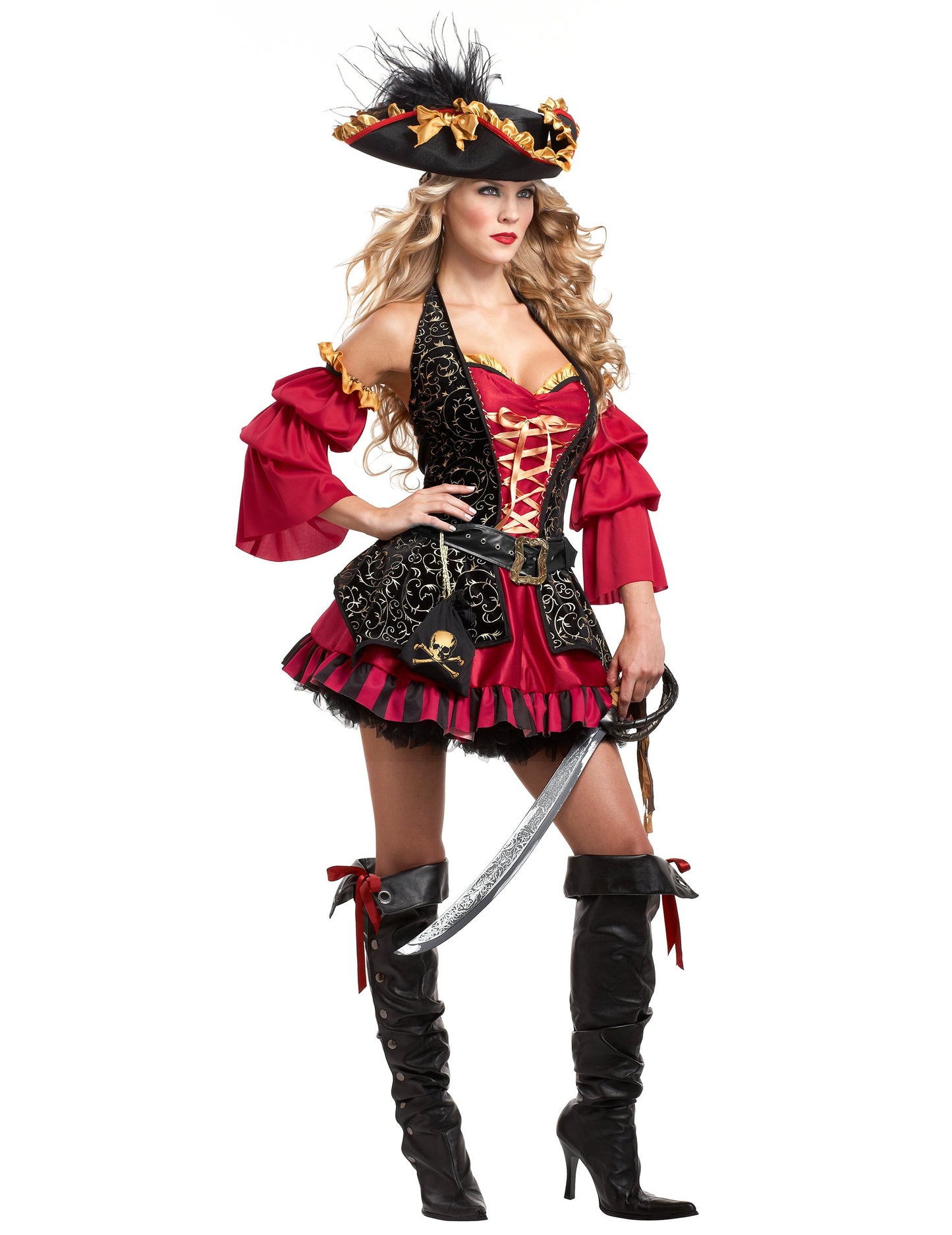 Rdeči piratski kostum za ženske - Premium