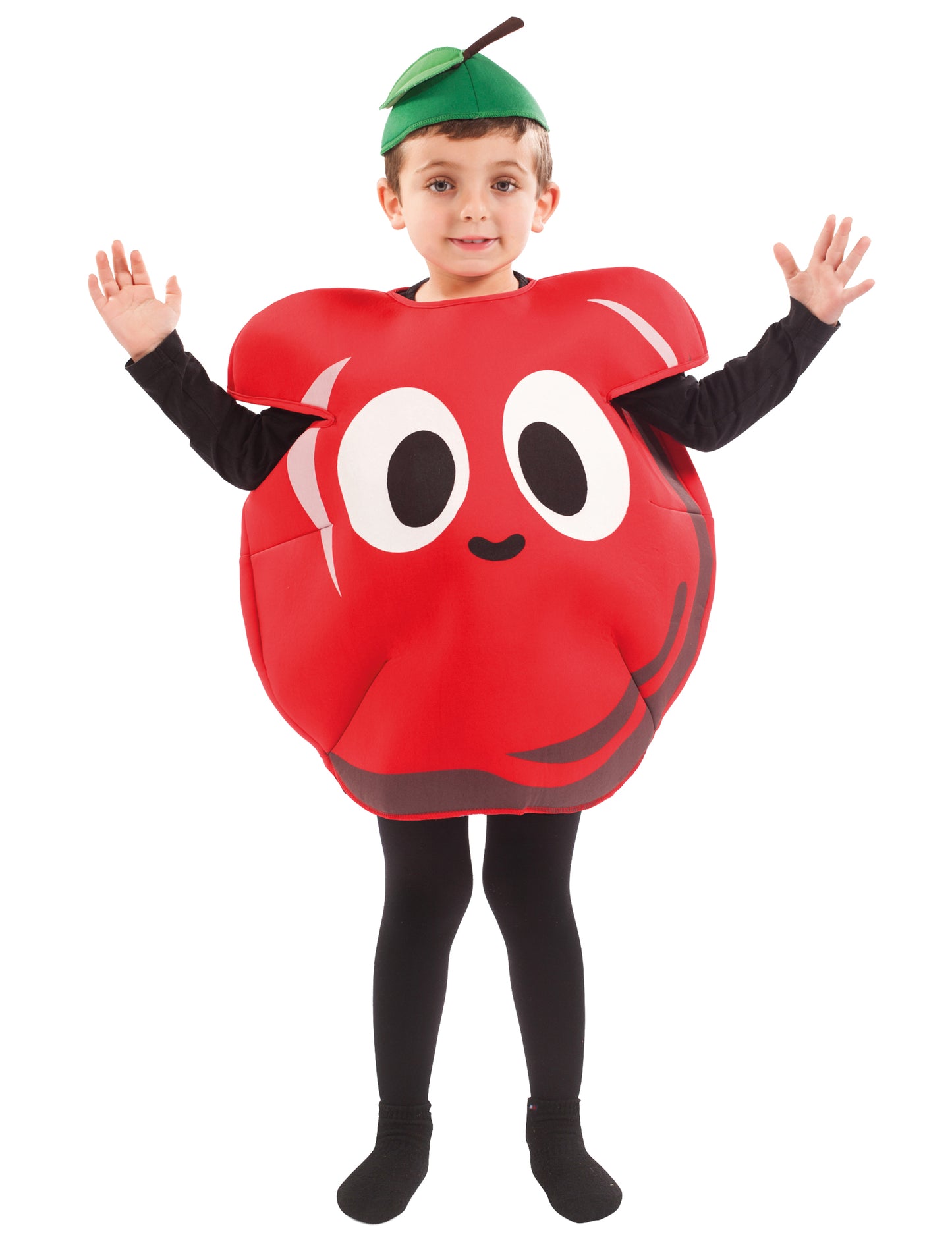 Déguisement pomme pour enfant rouge avec visage et chapeau vert