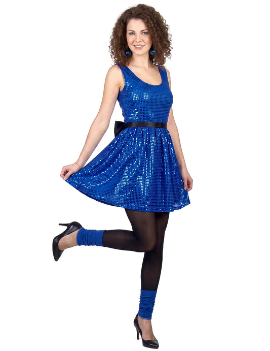 Blue Disco Disco Dress Paillet z velikim vozlom