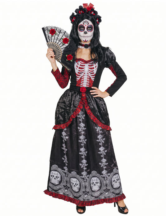 Dia los muertos ženska dolga obleka preoblečena preobleka