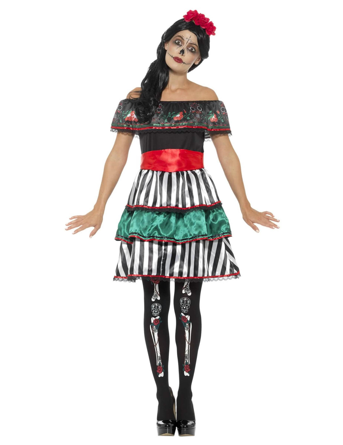 Sprednji pogled na kostum Senora Dia de los Muertos