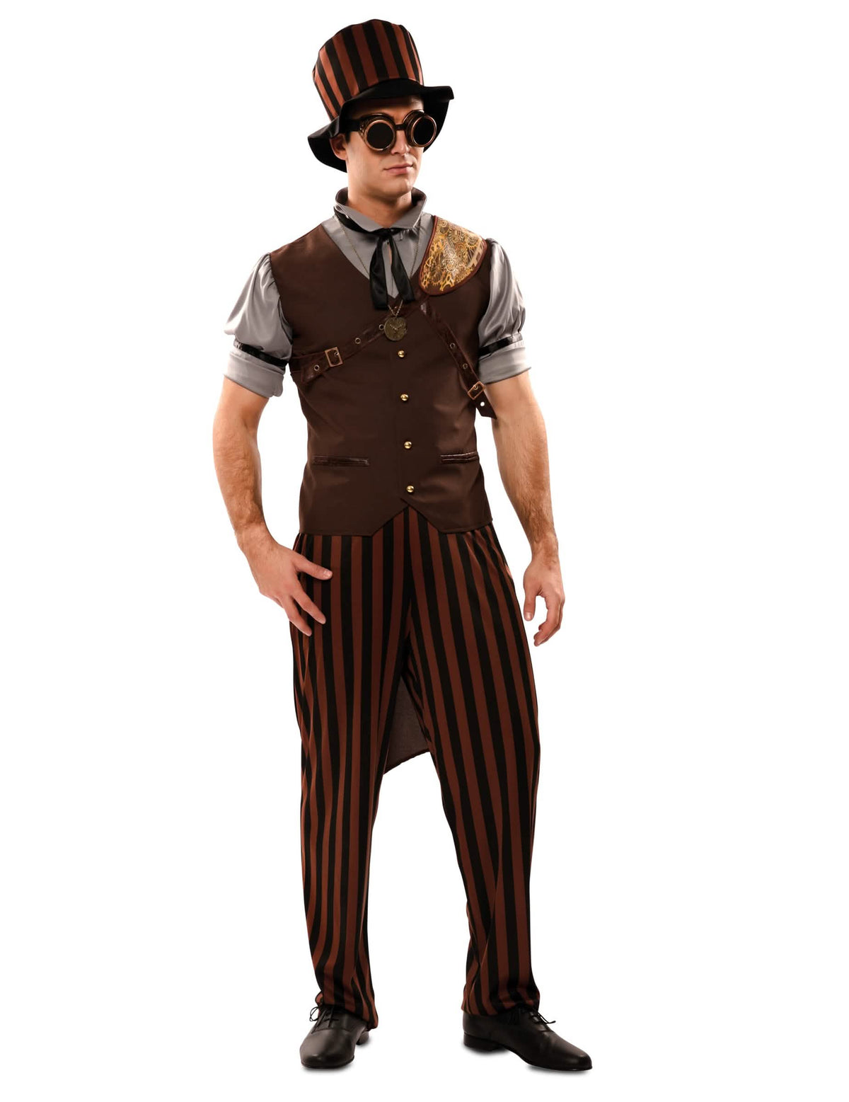 Pogled od spredaj na steampunk kostum za moški