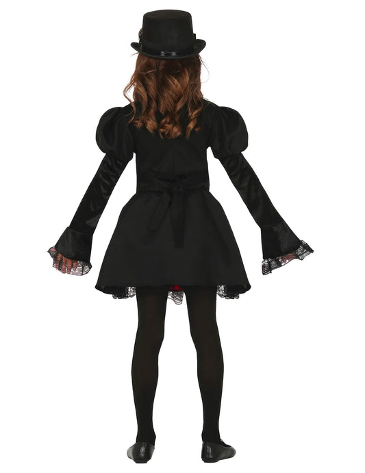 Vue de dos du déguisement Steampunk rouge glamour