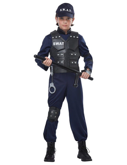 Vue de face du déguisement SWAT luxe pour enfant