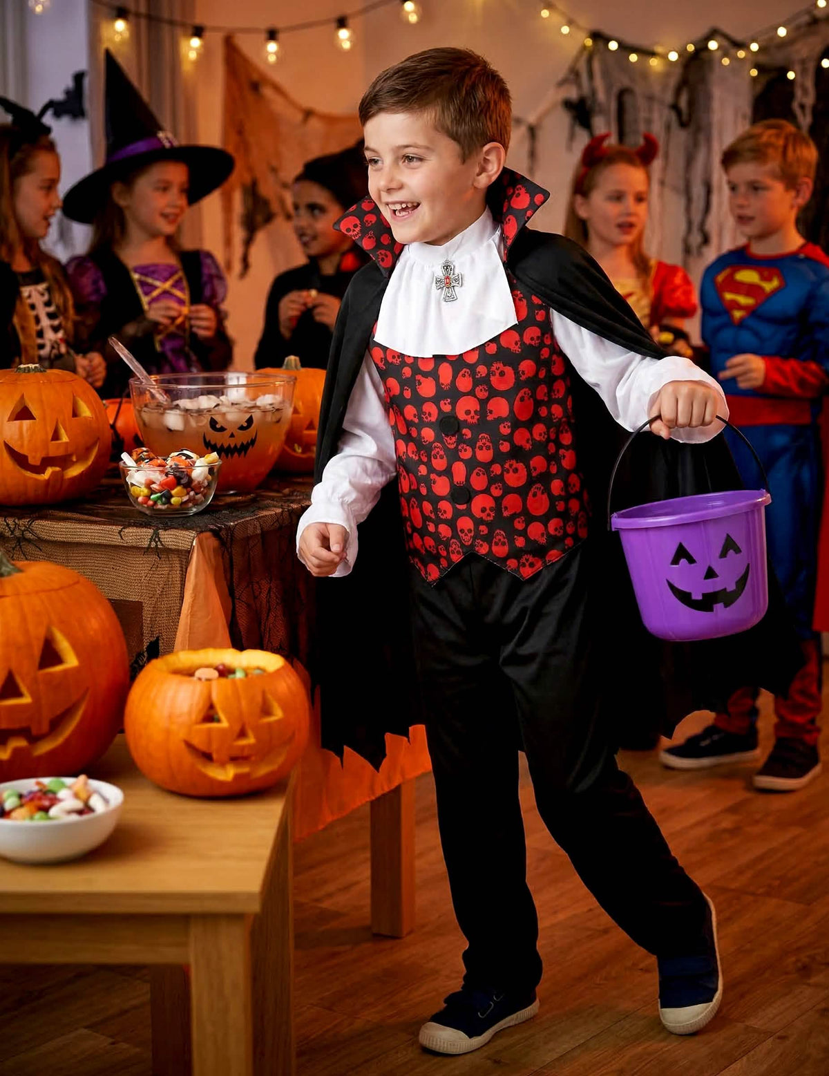 Postavitev kostuma za vampirja za dečka rdeča