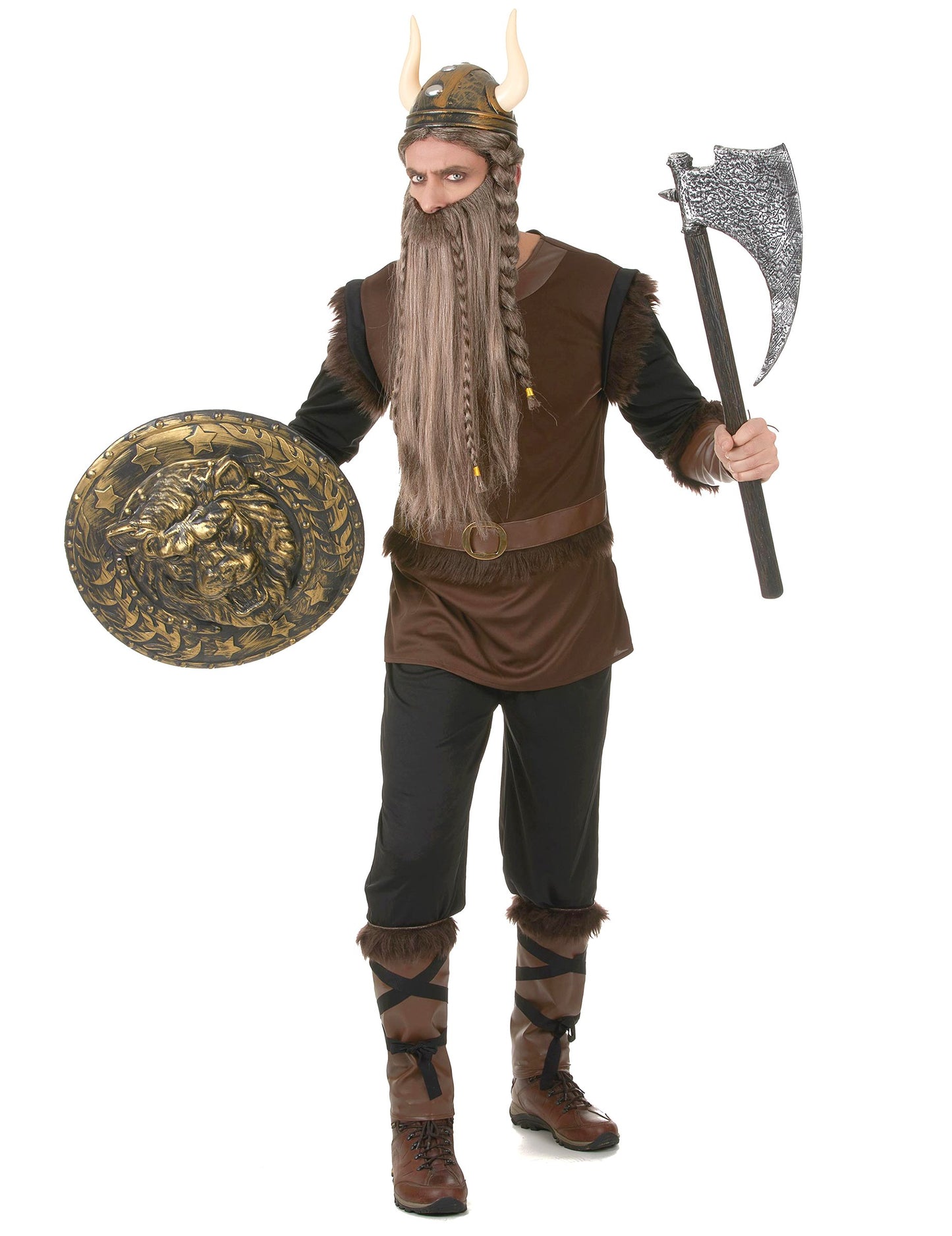 Accessoires hache et bouclier du déguisement Viking effet cuir pour homme