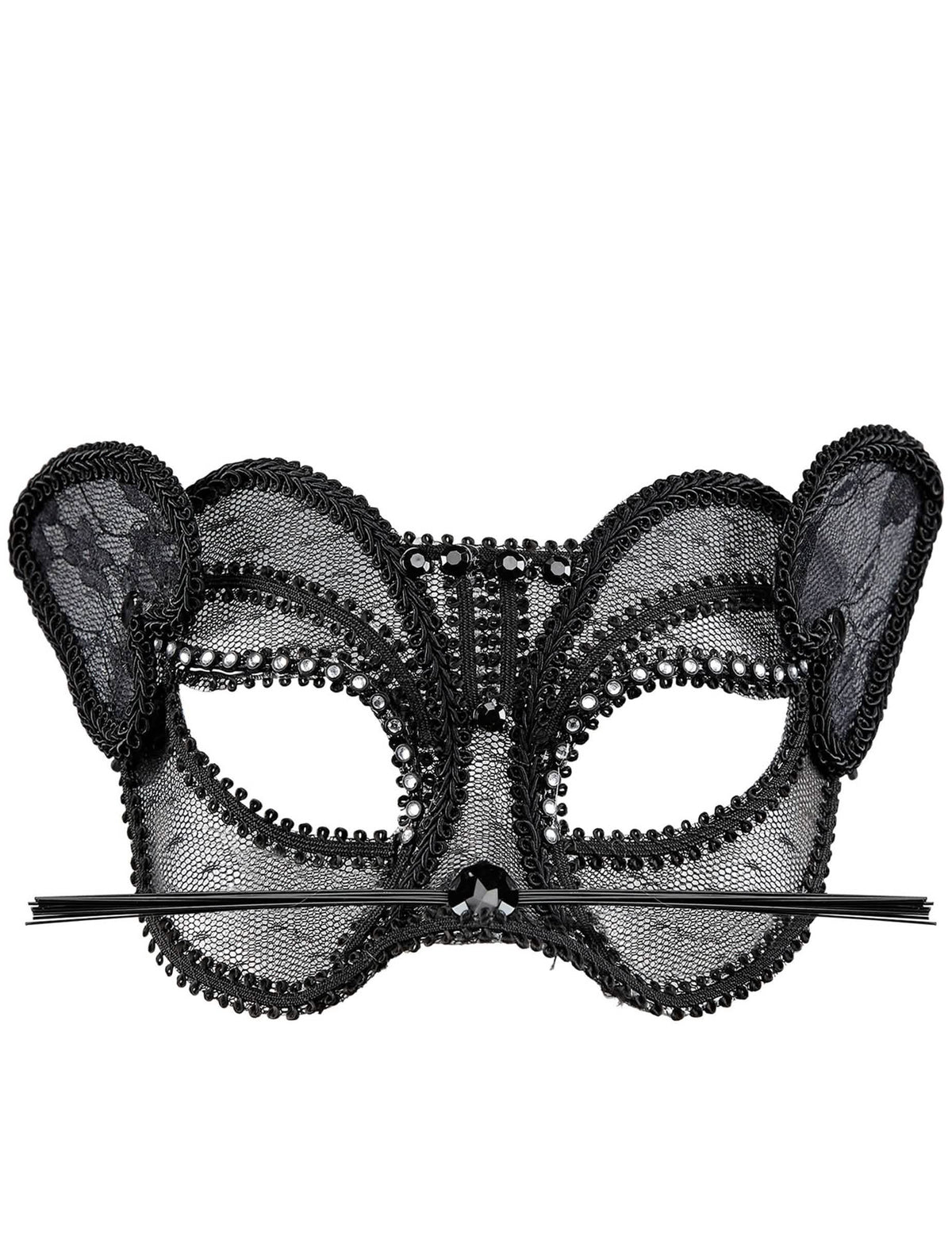 Pogled od spredaj na seksi čipkast polovični mačje mačke masko