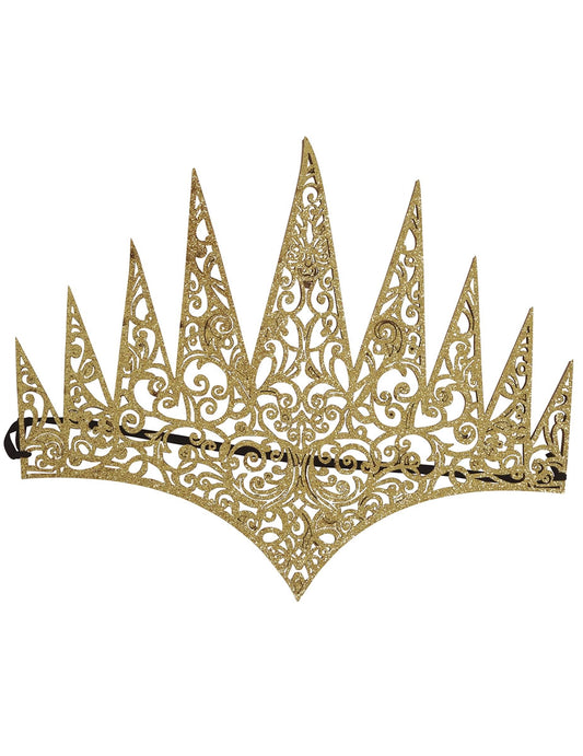 Détail des motifs ajourés et pailletés du diadème de méchante reine