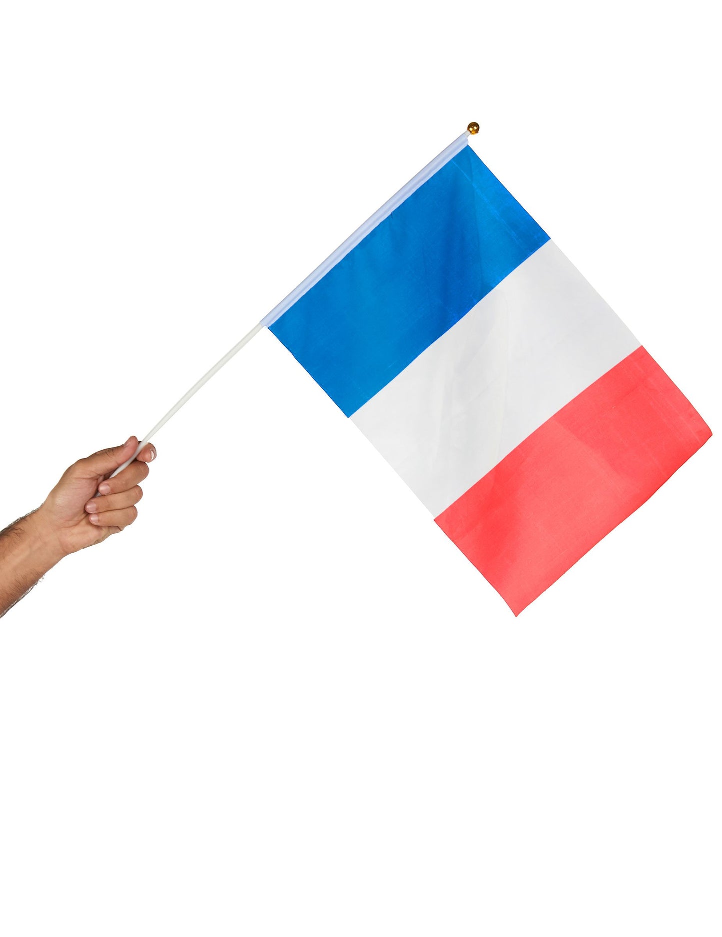 Roka drži ročaj zastave Francije za navijače