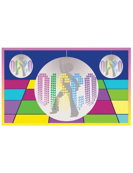 disco zastava za pisano zabavo z disko kroglami in silhuetami plesalcev