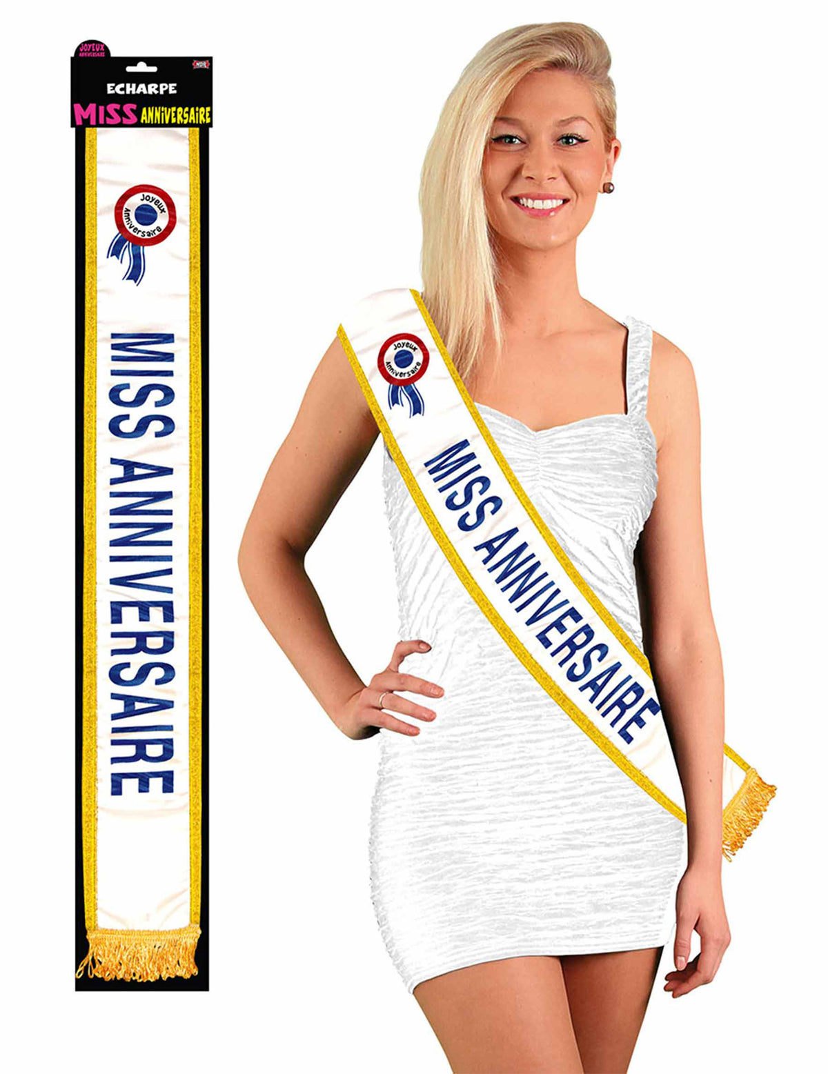 Écharpe Miss anniversaire pour femme blanche et dorée