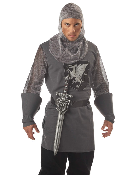 Vue de face de l'épée de chevalier en plastique et ceinture