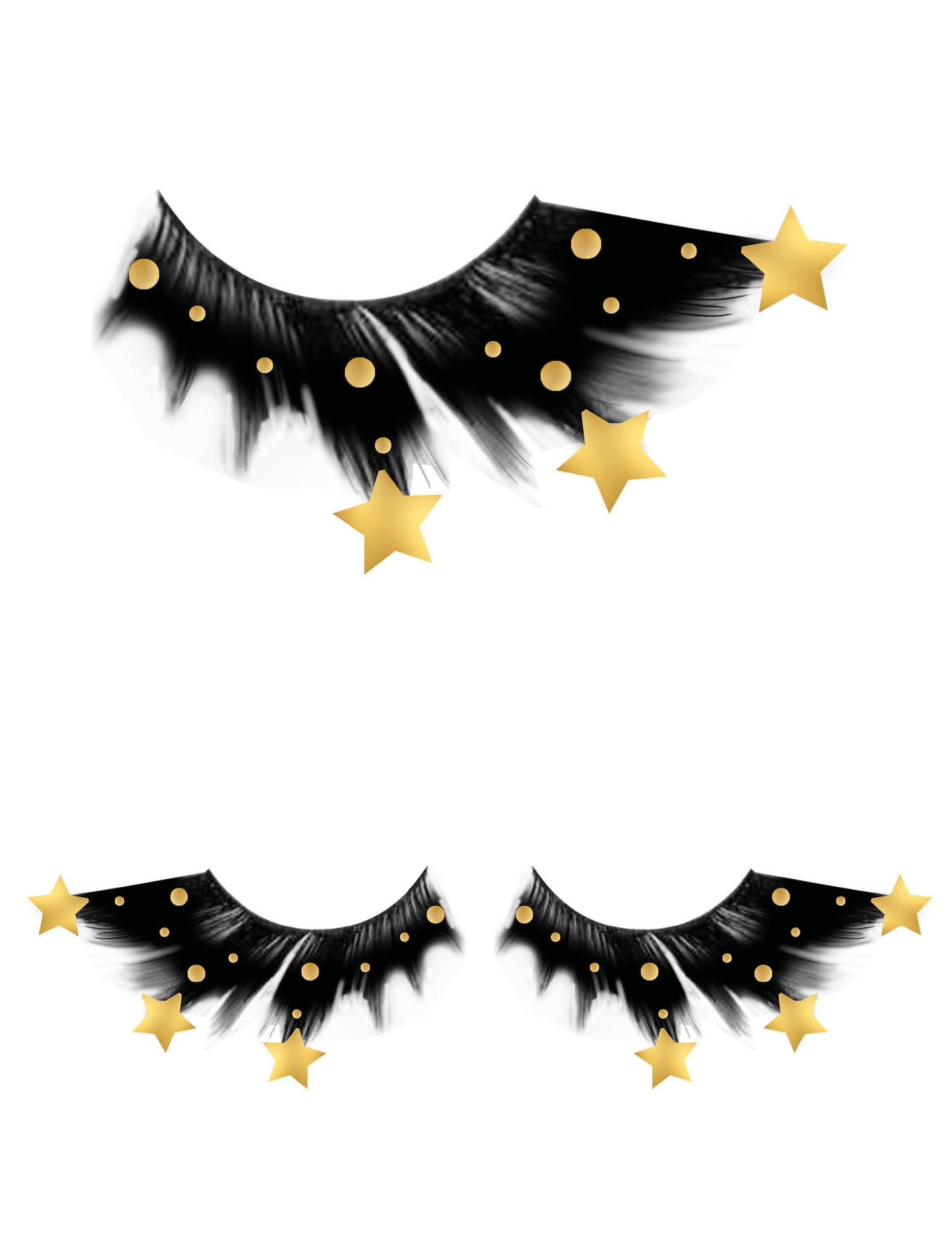 Vue d'ensemble des faux-cils noirs avec étoiles dorées pour adulte
