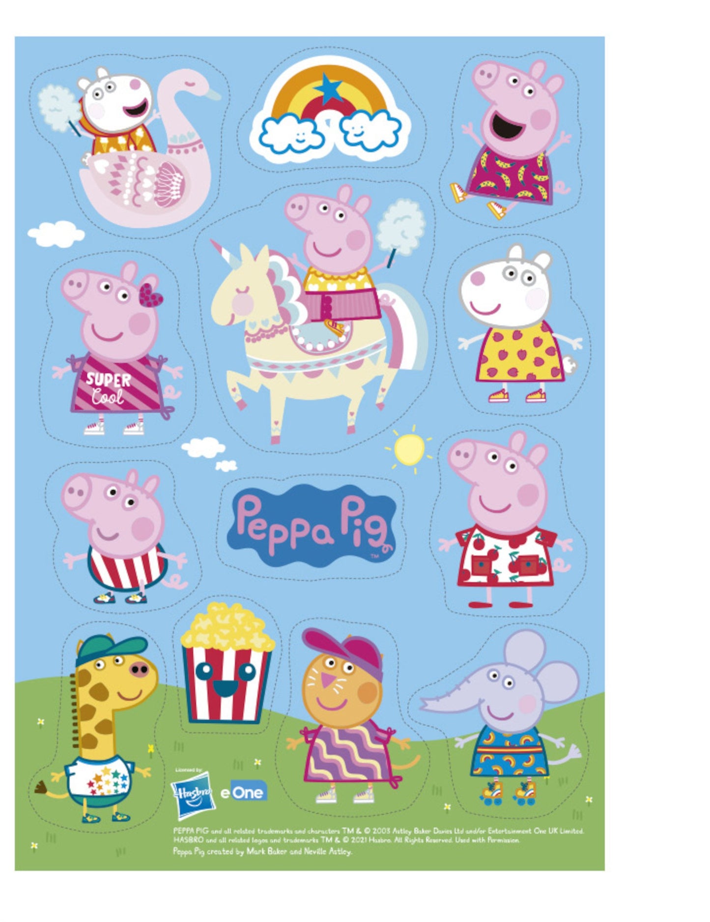 Feuilles comestibles à découper Peppa Pig multicolores avec personnages et motifs variés
