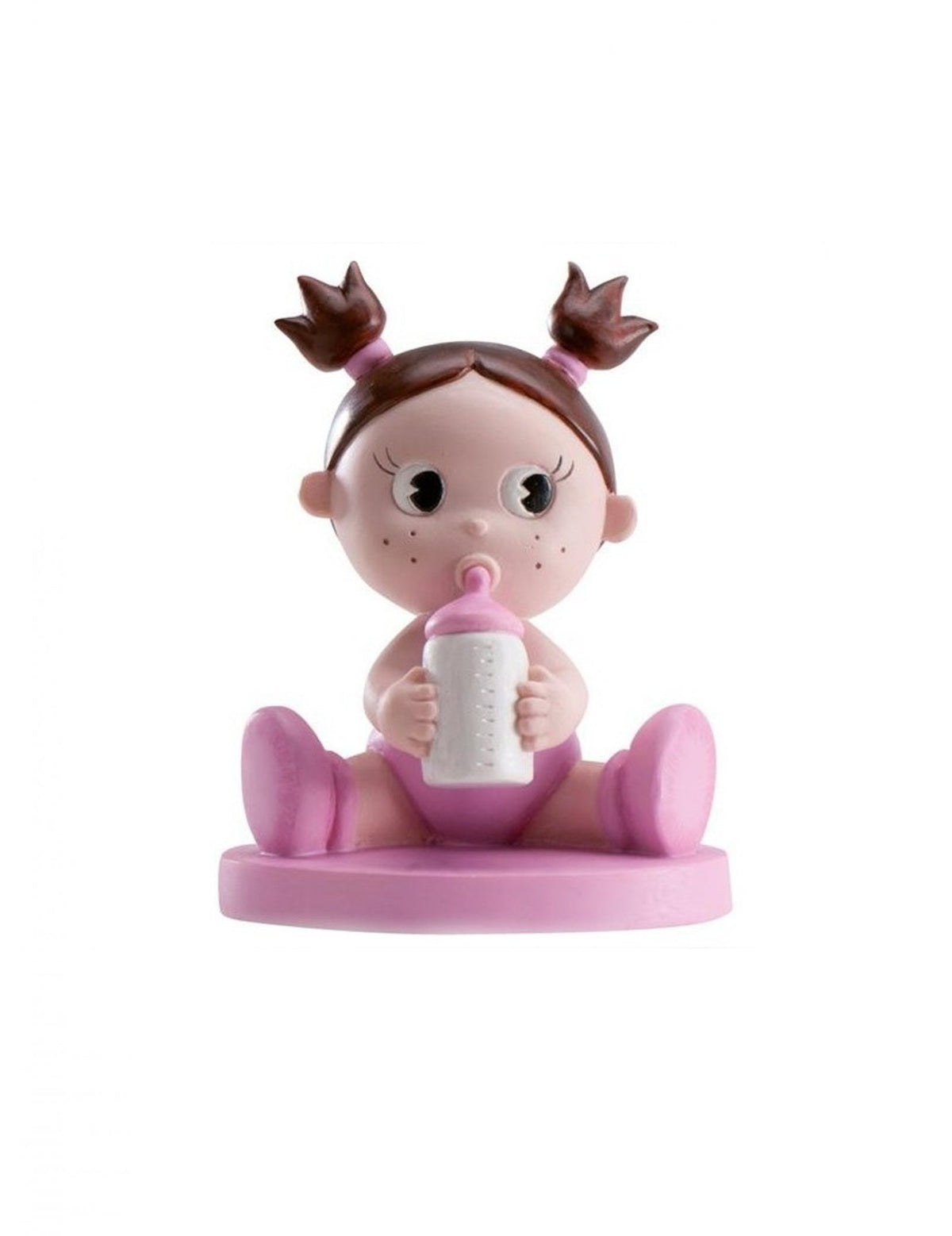 Figurine en résine fille avec biberon pour baby shower rose
