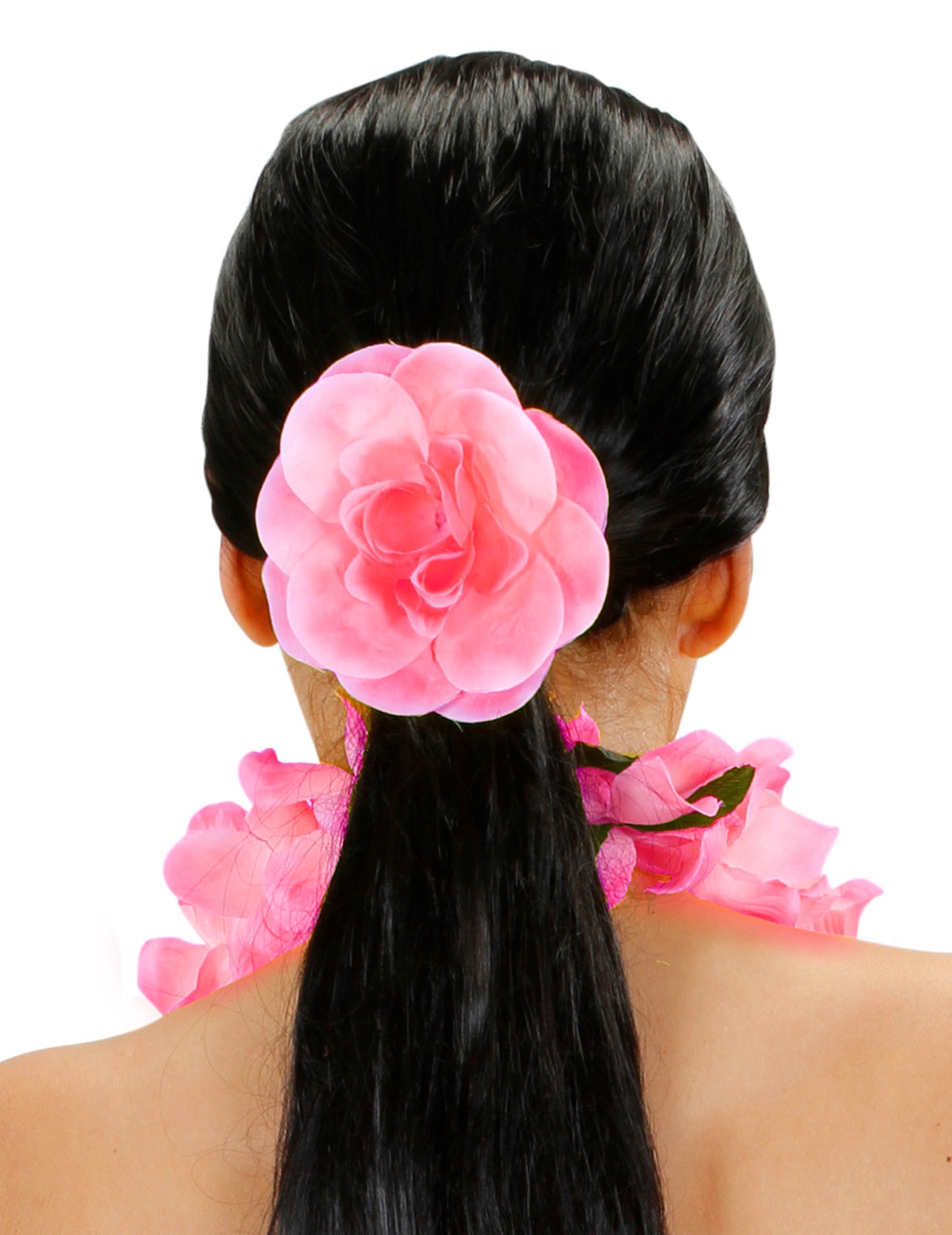 Fleur rose avec élastique pour cheveux