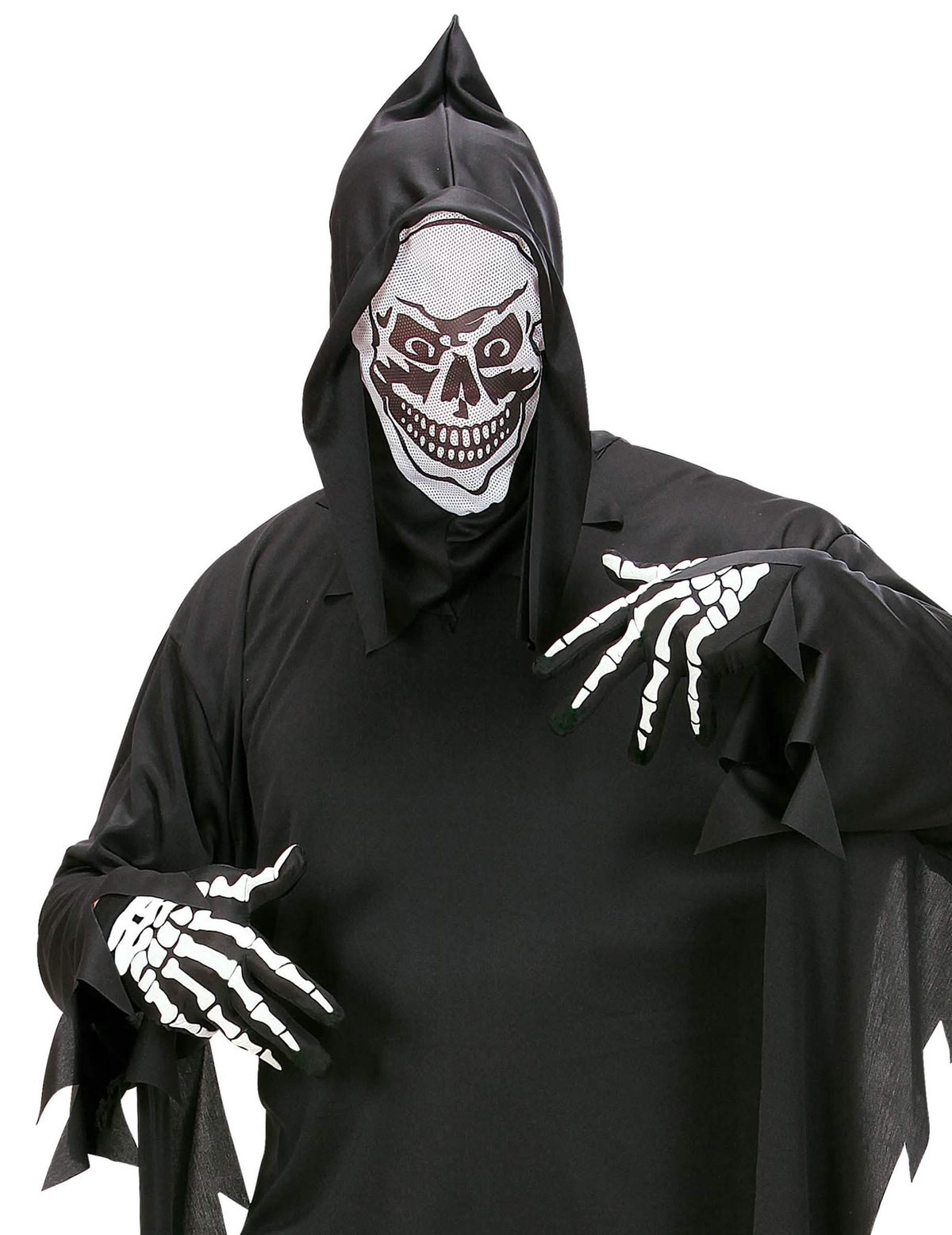 Bližnji posnetek rok s skeletnimi rokavicami za odrasli