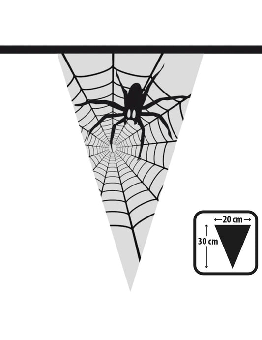 Détail des dimensions d'un fanion de la guirlande araignée pour Halloween