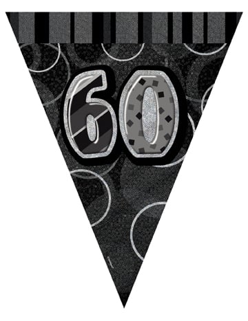 60-letna zastavna girlanda za odrasle v sivi in črni barvi